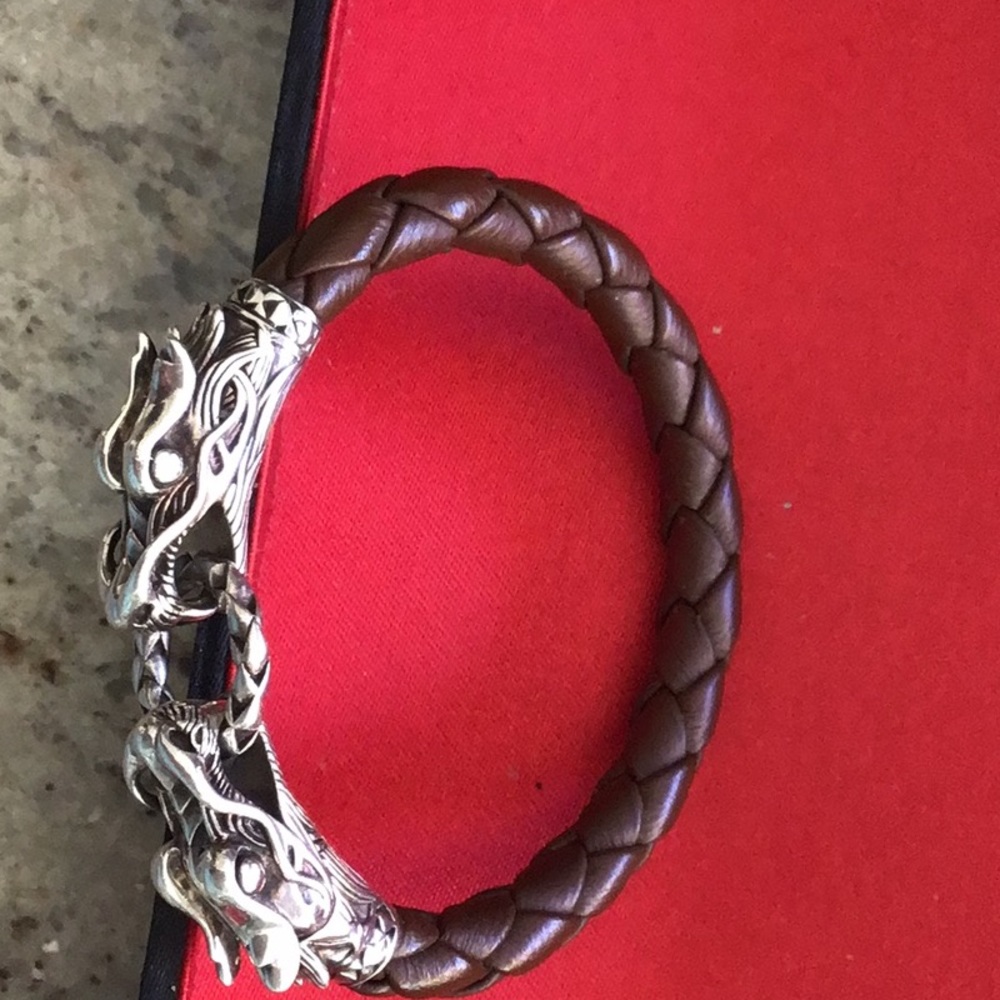 John Hardy leather and silver Legends Naga Dragon bracelet.